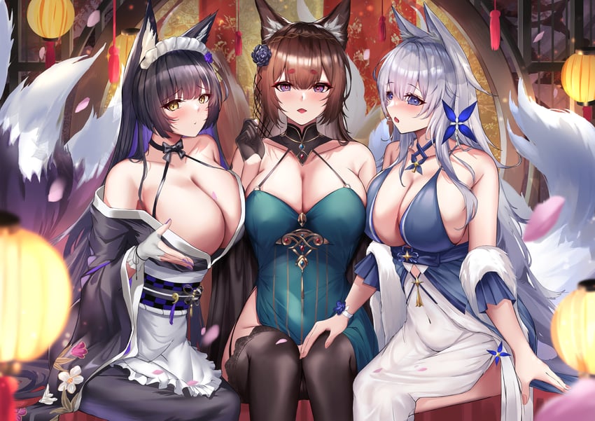 shinano, amagi, and musashi (azur lane) drawn by kirisamede_gzr