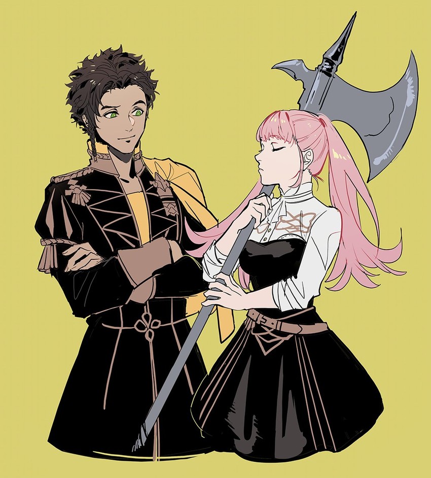 hilda valentine goneril and claude von riegan (fire emblem and 1 more) drawn by byuub