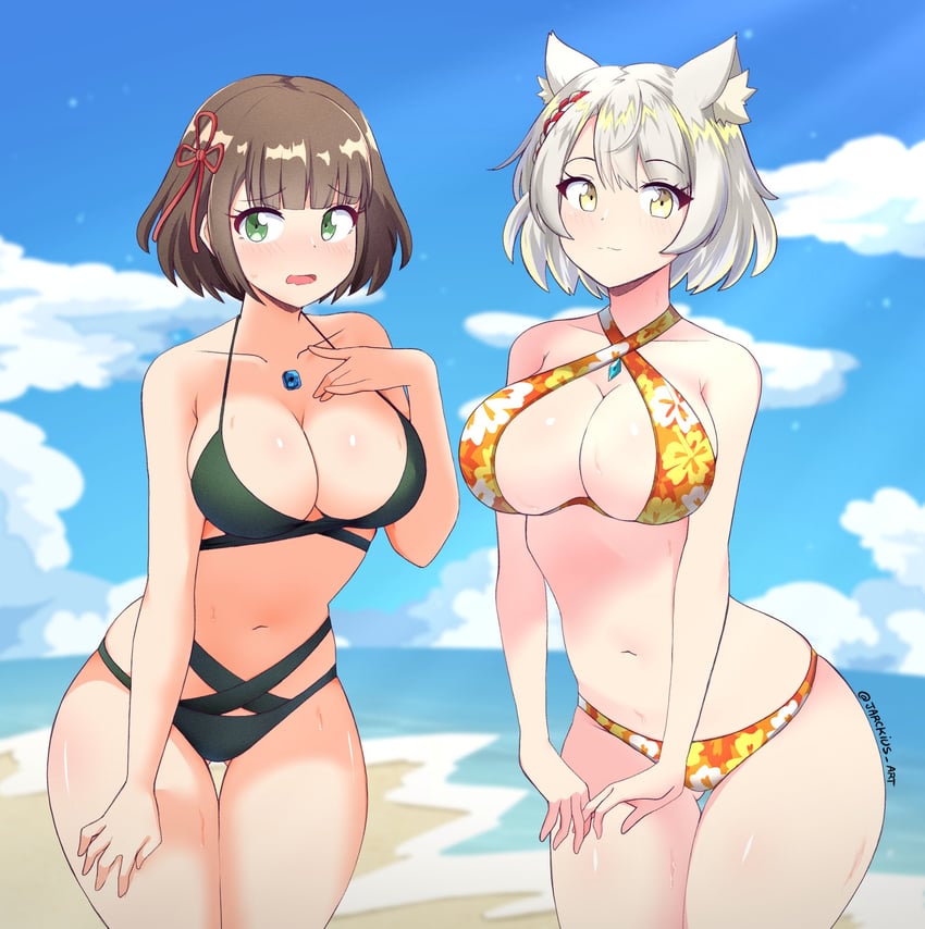 mio and miyabi (xenoblade chronicles and 1 more) drawn by jarckius