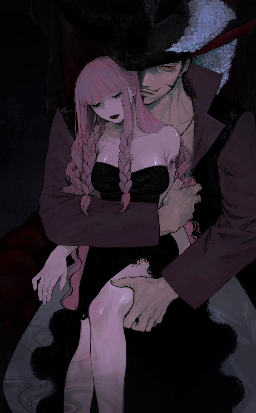 perona and dracule mihawk (one piece) drawn by haebo_fa