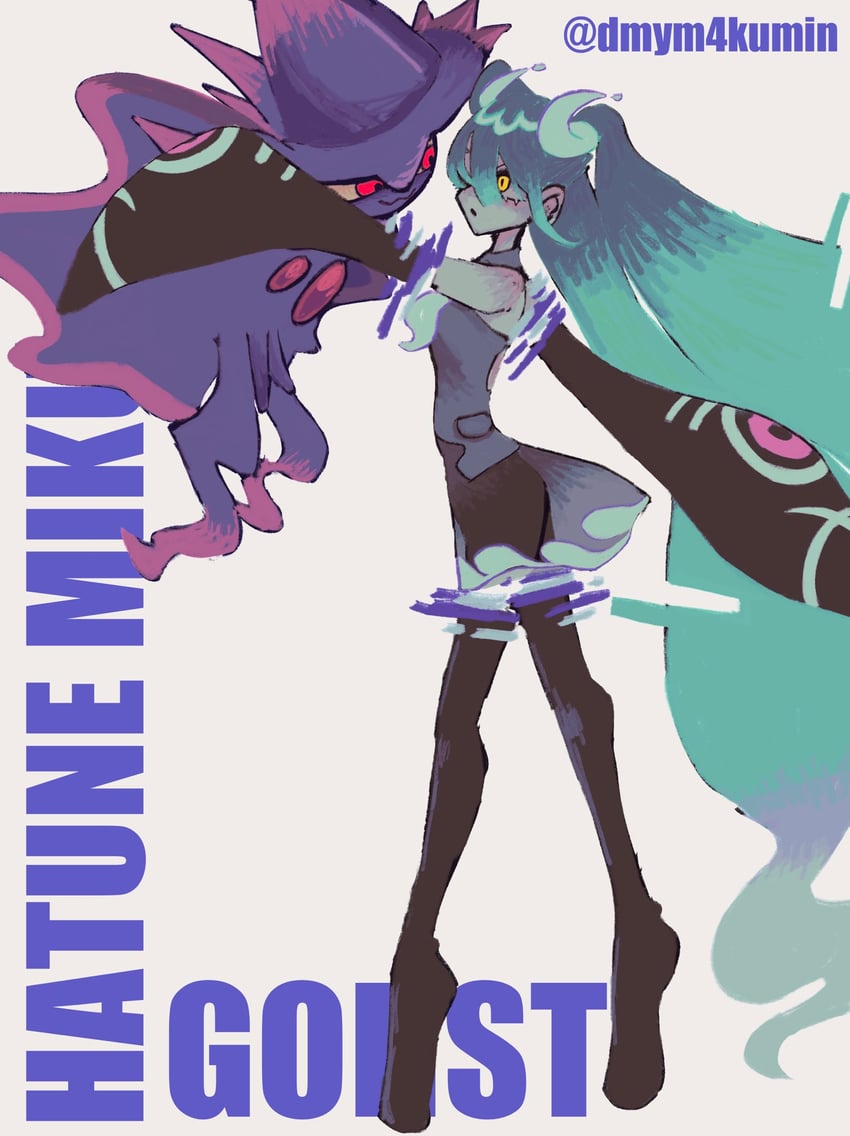 hatsune miku, mismagius, and ghost miku (pokemon and 2 more) drawn by kumin_(dmym4kumin)
