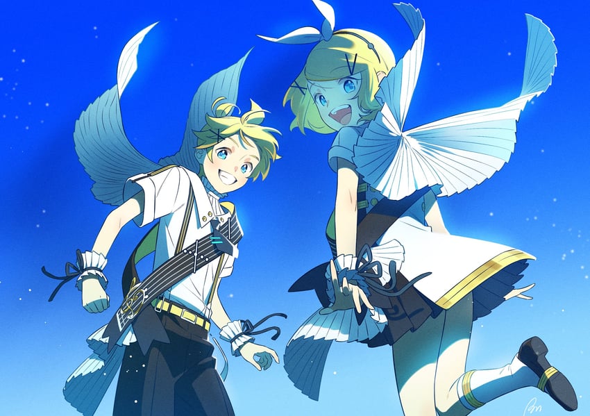 kagamine rin and kagamine len (vocaloid and 1 more) drawn by bon_bon_eee