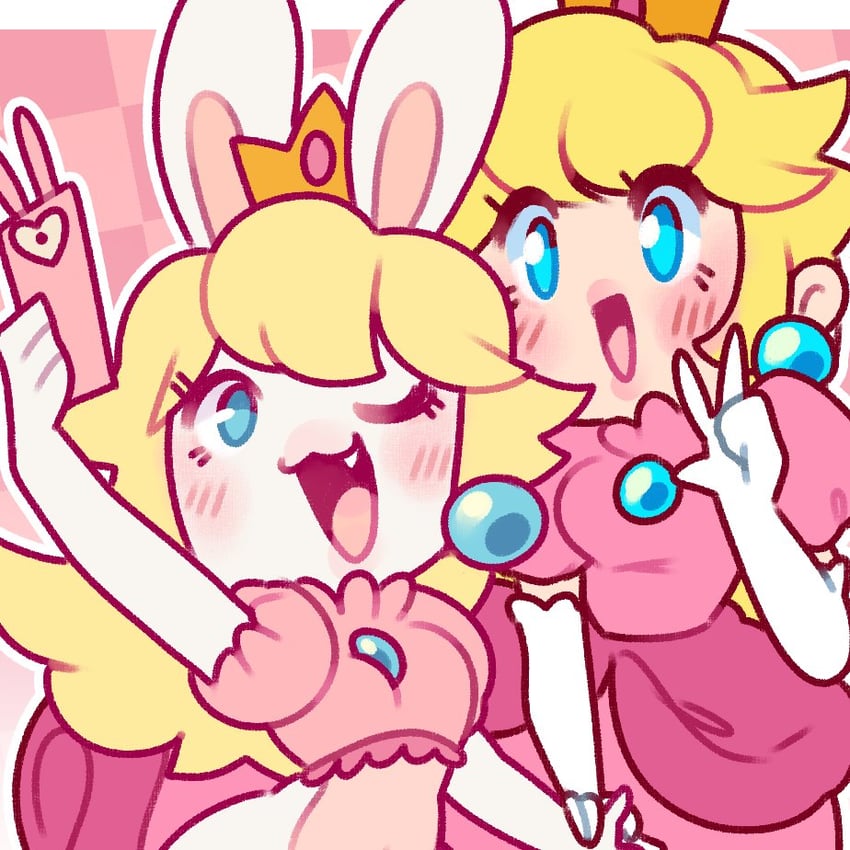 princess peach, rabbid, and rabbid peach (mario and 2 more) drawn by jaltoid