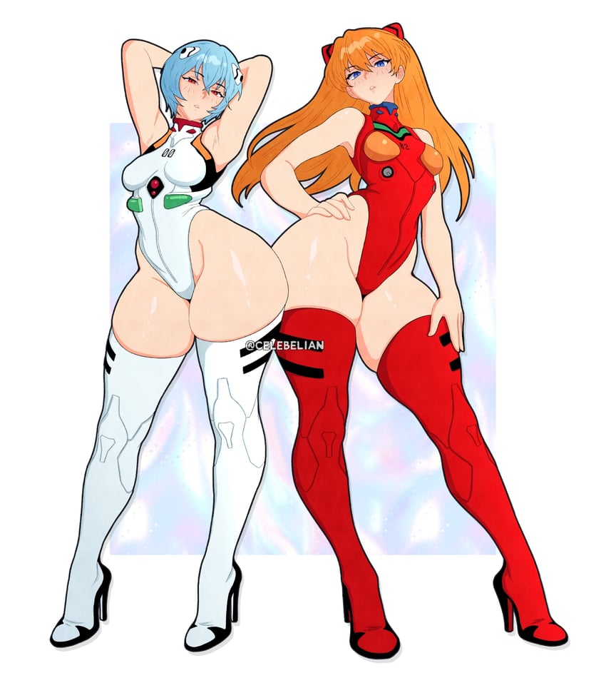 souryuu asuka langley and ayanami rei (neon genesis evangelion) drawn by celebelian