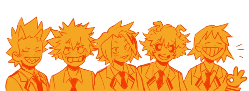 bakugou katsuki, ashido mina, kirishima eijiro, kaminari denki, and sero hanta (boku no hero academia) drawn by fenkko
