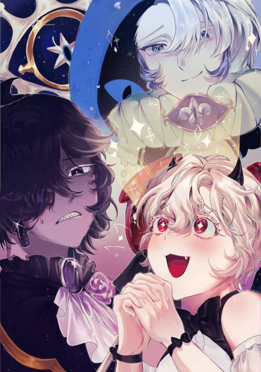 shadow milk cookie, candy apple cookie, and black sapphire cookie (cookie run and 1 more) drawn by chatof14