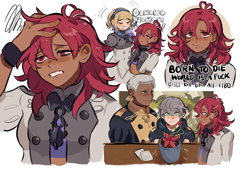 constance von nuvelle, dedue molinaro, ashe ubert, and hapi (fire emblem and 1 more) drawn by funyanrinpa