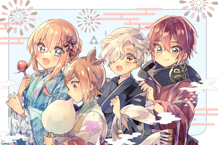 midare toushirou, gokotai, shinano toushirou, and houchou toushirou (touken ranbu) drawn by shirano_akihiro