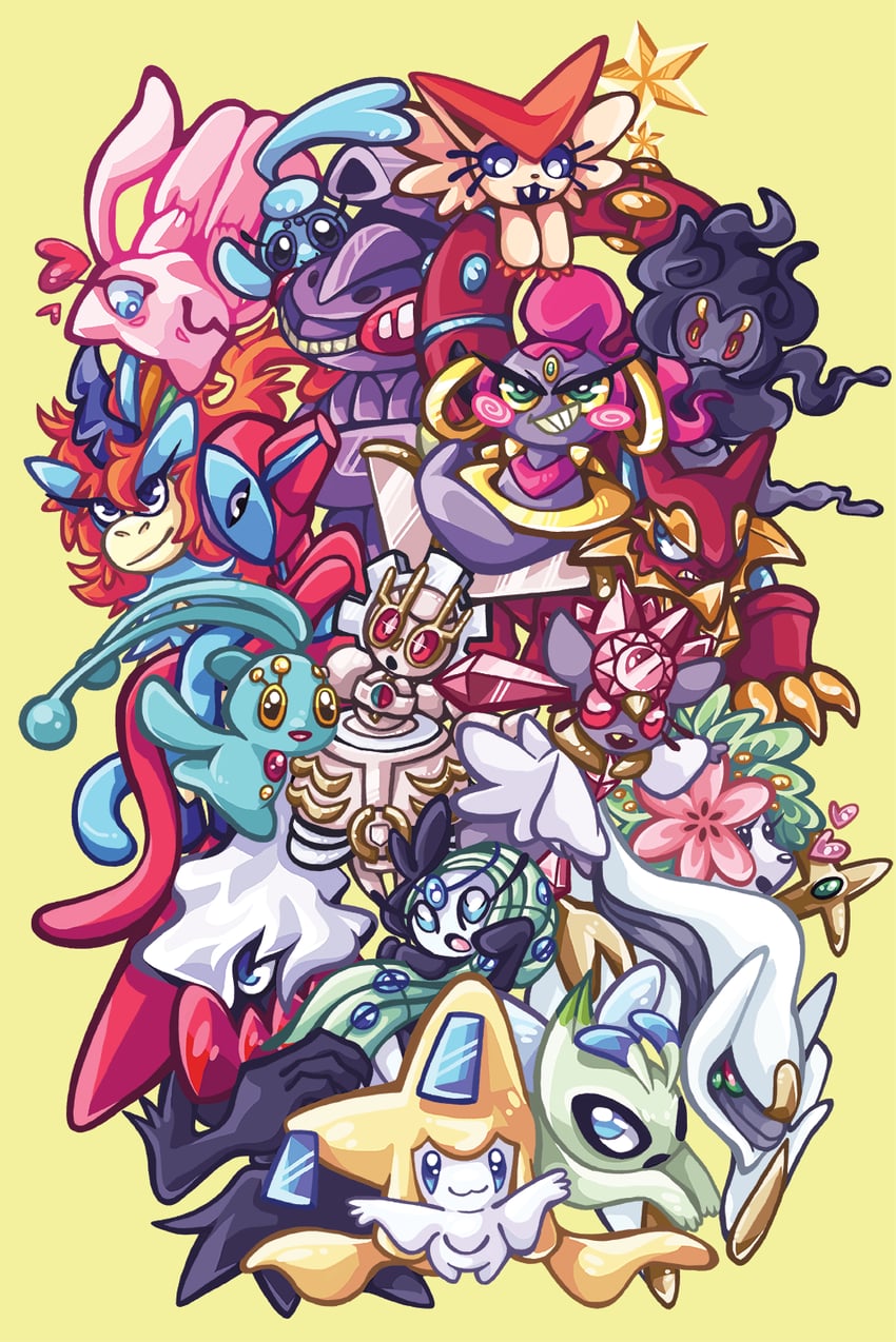 jirachi, mew, celebi, shaymin, darkrai, and 13 more (pokemon) drawn by stormz