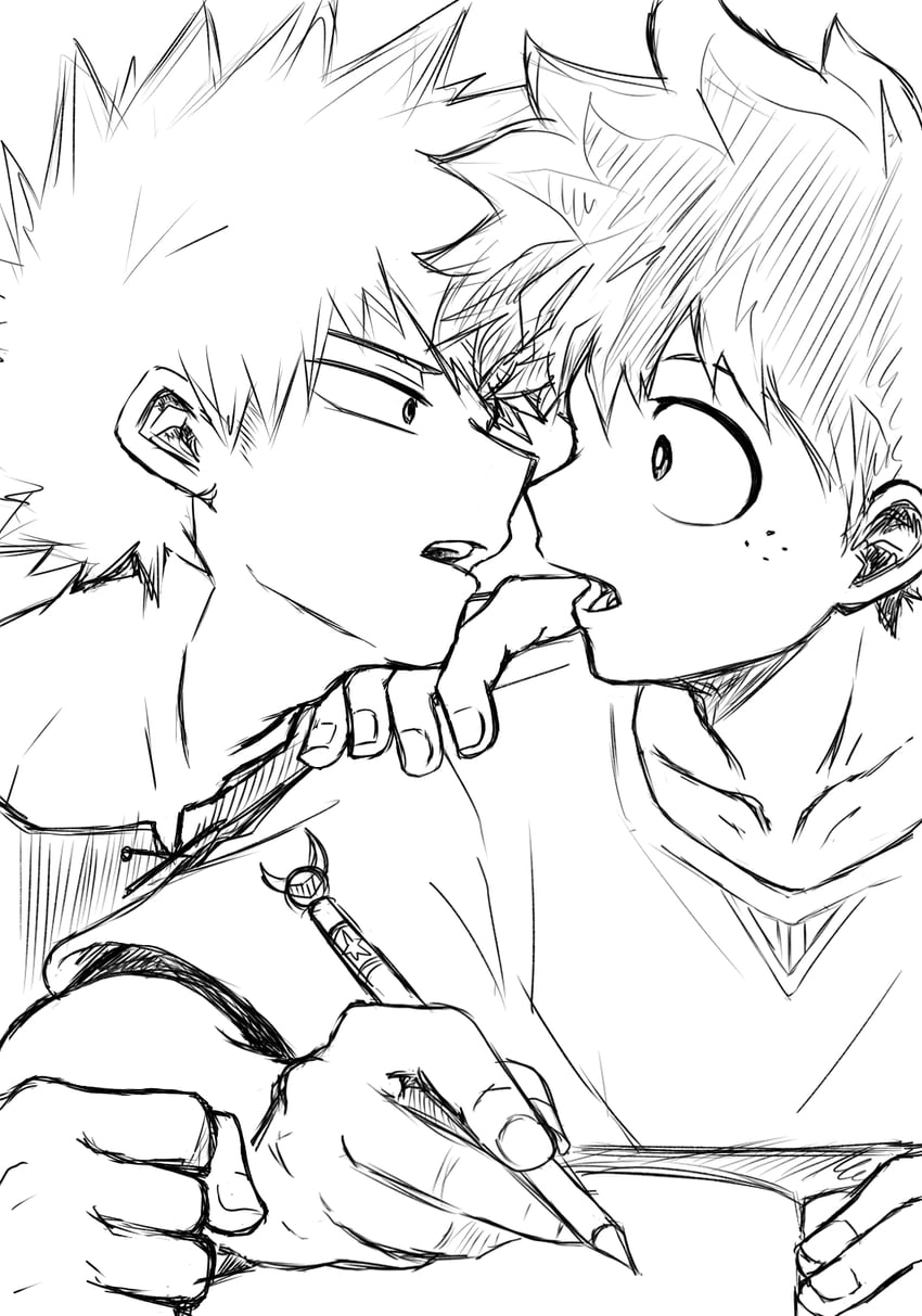 midoriya izuku and bakugou katsuki (boku no hero academia) drawn by no_control
