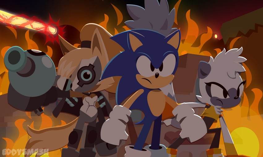 sonic the hedgehog, whisper the wolf, and tangle the lemur (sonic and 2 more) drawn by eddysmash2407