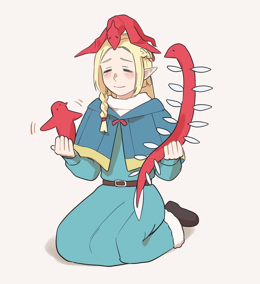 marcille donato and marcille's familiar (dungeon meshi) drawn by karabuki