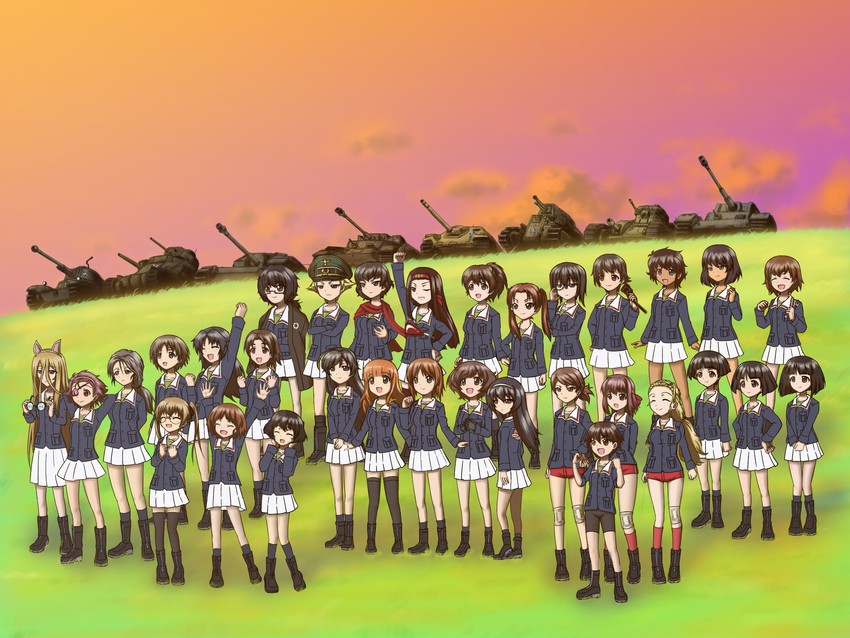nishizumi miho, akiyama yukari, takebe saori, reizei mako, isuzu hana, and 24 more (girls und panzer) drawn by bal_(uqdf)