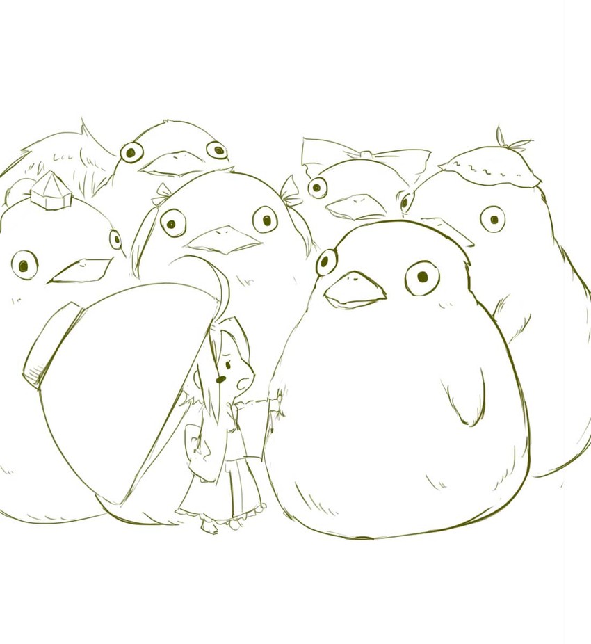 shameimaru aya, reiuji utsuho, mystia lorelei, himekaidou hatate, sukuna shinmyoumaru, and 1 more (touhou) drawn by chamaji