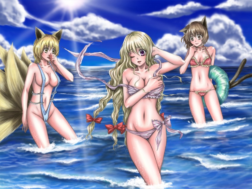 yakumo yukari, yakumo ran, and chen (touhou) drawn by yuu_(hi_lite)