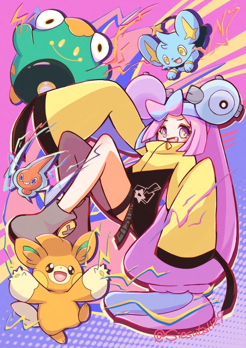 iono, rotom, bellibolt, shinx, and pawmo (pokemon and 1 more) drawn by gokuaku_rabbit