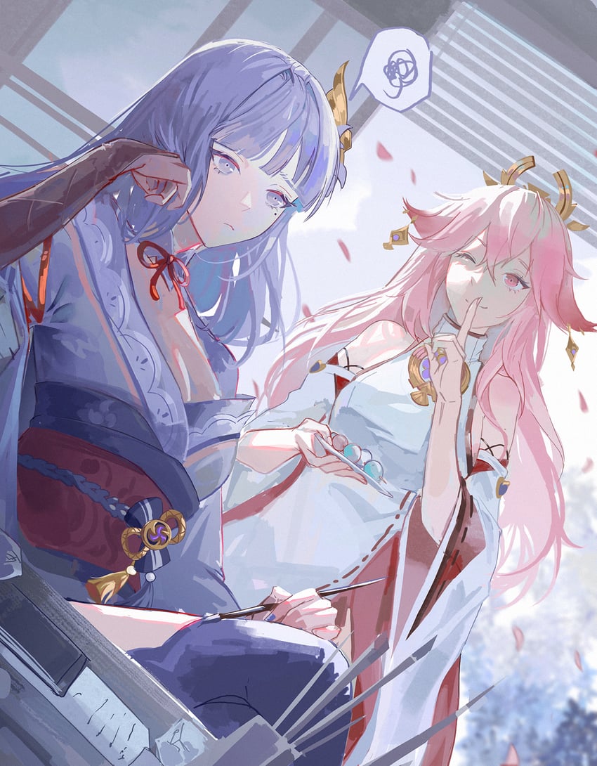 raiden shogun and yae miko (genshin impact) drawn by iiumiarts