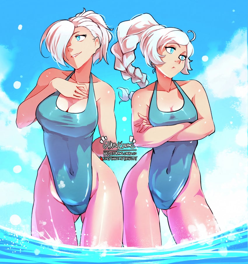 weiss schnee and winter schnee (rwby) drawn by haysey
