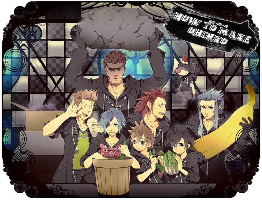 moogle, roxas, xion, axel, saix, and 3 more (kingdom hearts and 1 more) drawn by tore_(ksg666xxx)