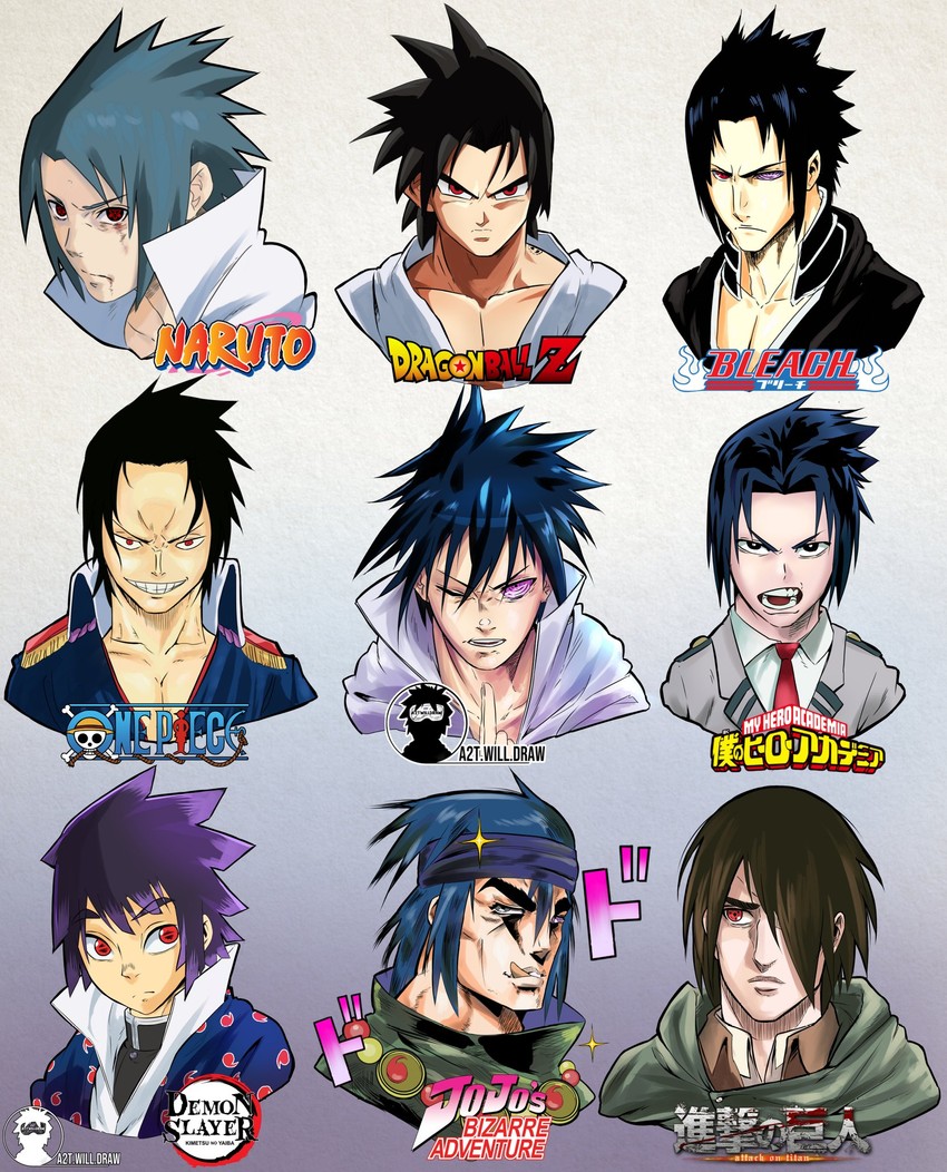 uchiha sasuke (jojo no kimyou na bouken and 8 more) drawn by a2t_will_draw