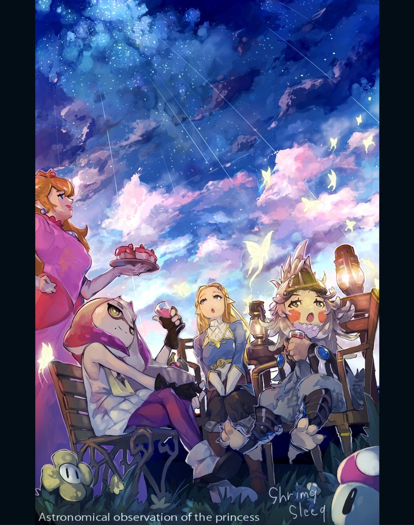 princess zelda, princess peach, pearl, and finch (the legend of zelda and 6 more) drawn by shrimqsleeq