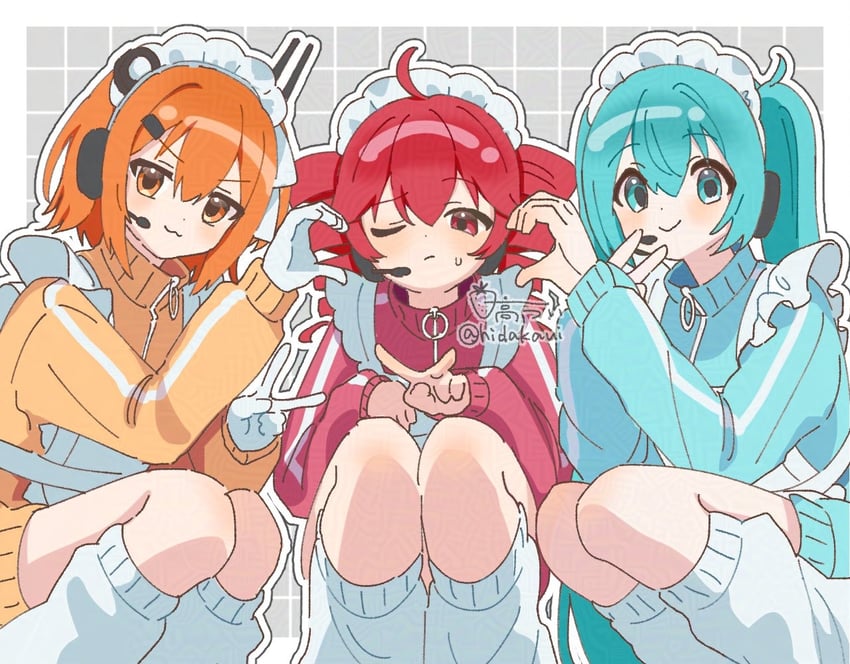 hatsune miku, kasane teto, and adachi rei (vocaloid and 2 more) drawn by hidaka_ui