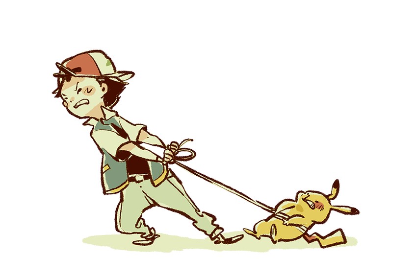 pikachu and ash ketchum (pokemon) drawn by luce-in-the-sky
