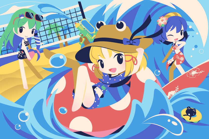 kochiya sanae, moriya suwako, and yasaka kanako (touhou) drawn by cobalta