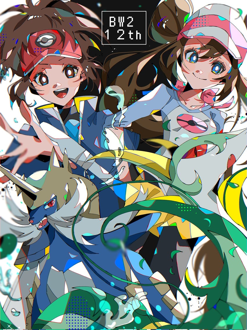 rosa, nate, serperior, and samurott (pokemon and 1 more) drawn by hami_(3hm6gebdf619771)