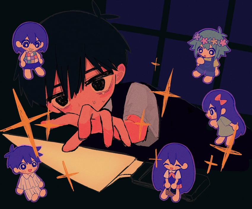 sunny, basil, aubrey, mari, kel, and 1 more (omori) drawn by ninini_(happy_goody115)