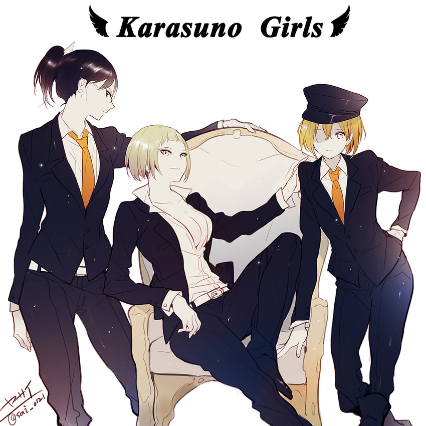 shimizu kiyoko, yachi hitoka, and tanaka saeko (haikyuu!!) drawn by yasai_(getsu)