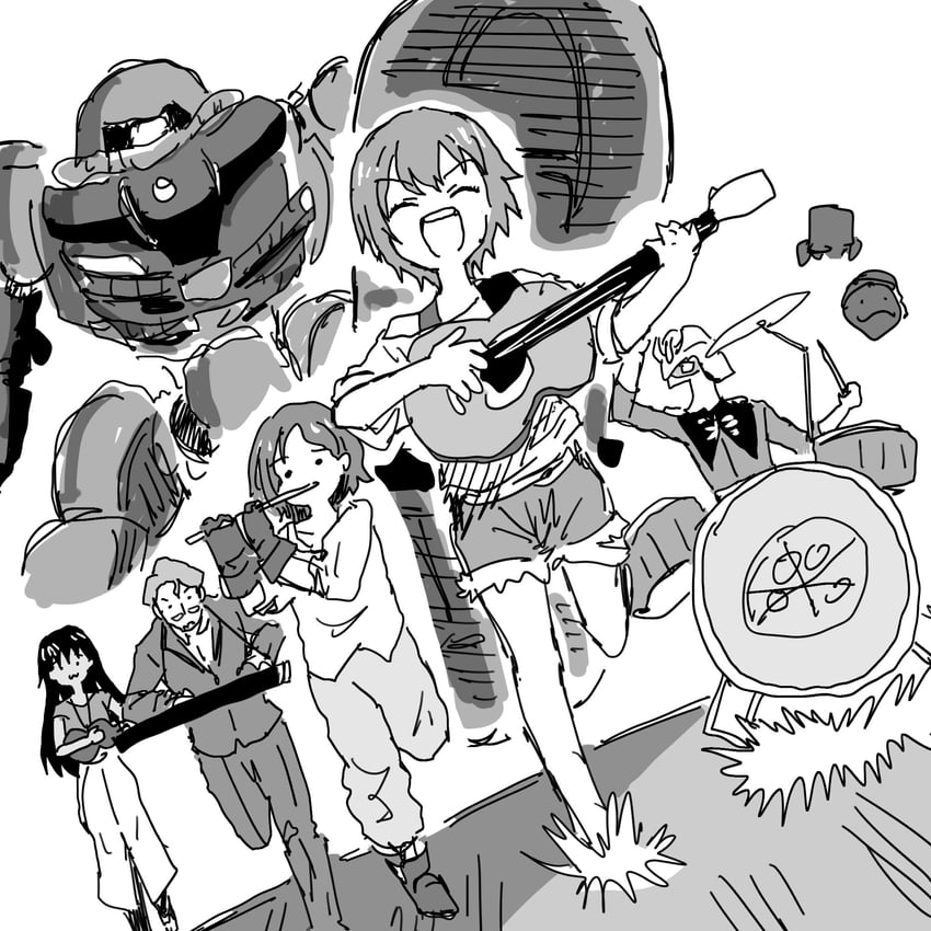 amate yuzuriha, haro, shuji ito, char aznable, nyaan, and 3 more (gundam and 2 more) drawn by hellfire00001