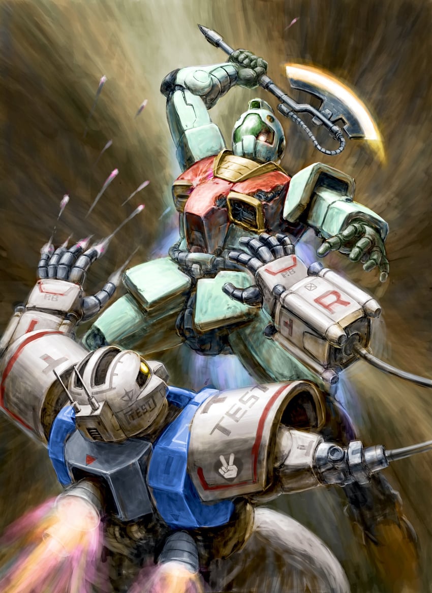 gm and psycommu zaku high mobility type (gundam and 1 more) drawn by youkoumori