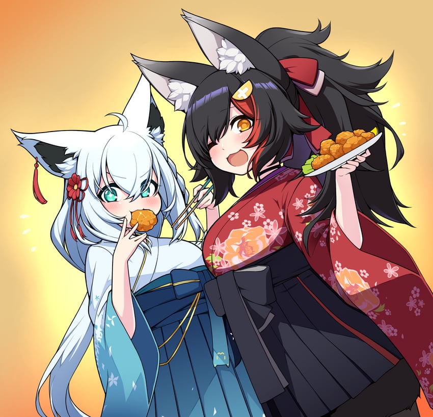 shirakami fubuki and ookami mio (hololive) drawn by jb_jagbung