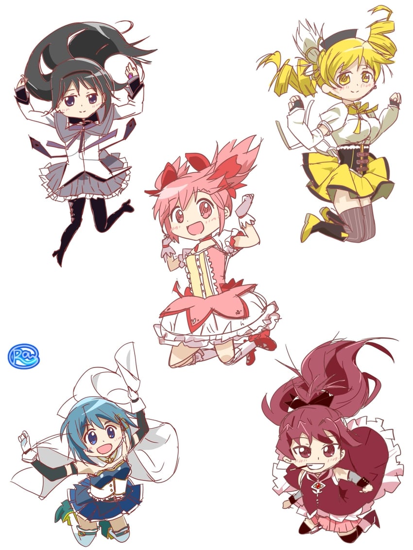 akemi homura, kaname madoka, miki sayaka, and tomoe mami (mahou shoujo madoka magica) drawn by rai0822saya