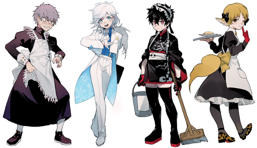kusaka kabane, iwakiyamayukisatoshironanogojuurokushi akira, tademaru shiki, and nowaki homuramaru (kemono jihen) drawn by bokyo