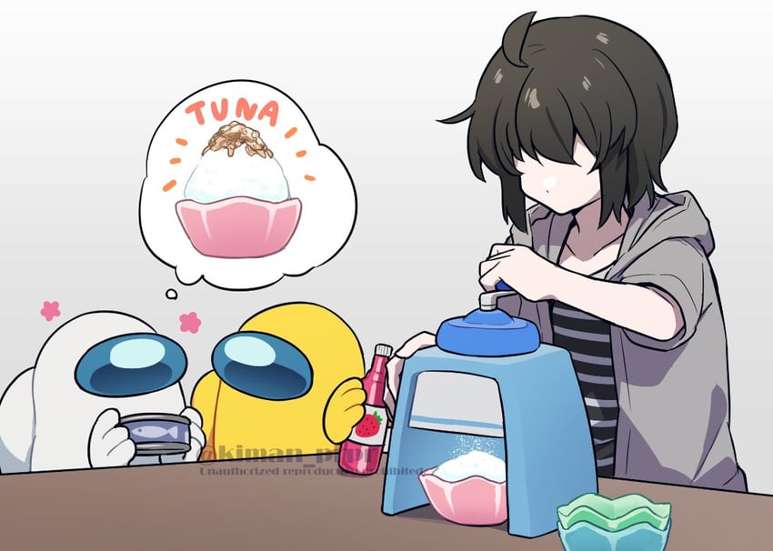crewmate, yellow, white, and they (original and 1 more) drawn by kiman