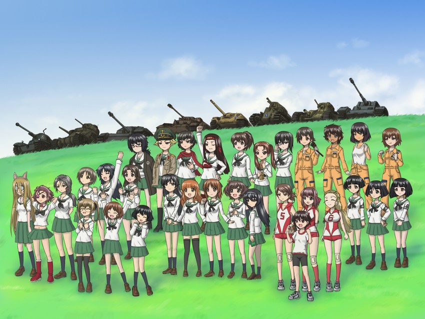 nishizumi miho, akiyama yukari, takebe saori, reizei mako, isuzu hana, and 27 more (girls und panzer) drawn by bal_(uqdf)
