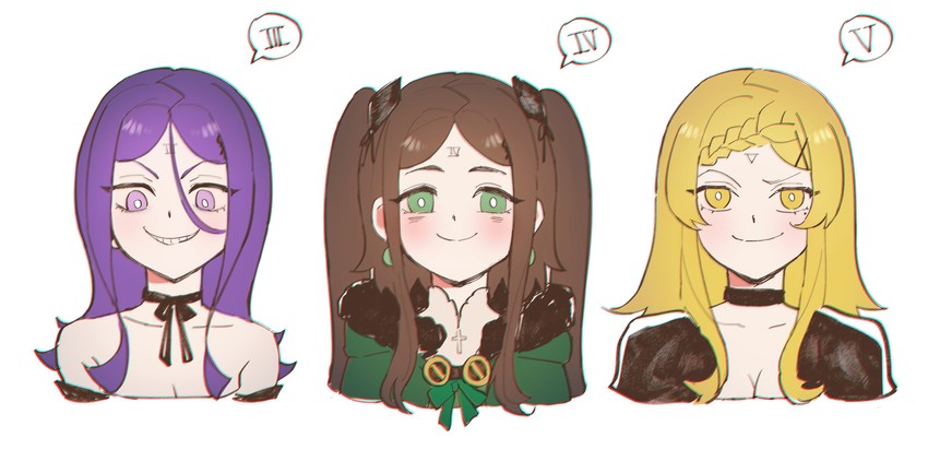 four, three, and five (drag-on dragoon and 1 more) drawn by zemzk