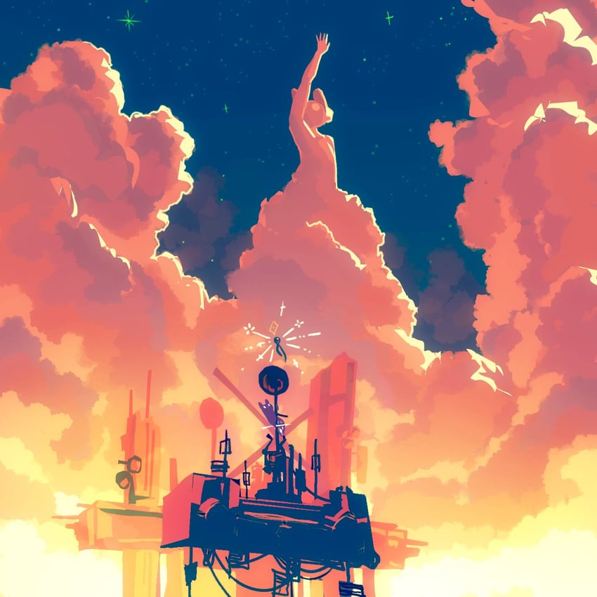 looks to the moon and spearmaster (rain world) drawn by rice_candy