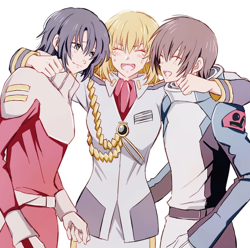 cagalli yula athha, athrun zala, and kira yamato (gundam and 1 more) drawn by blueblue929