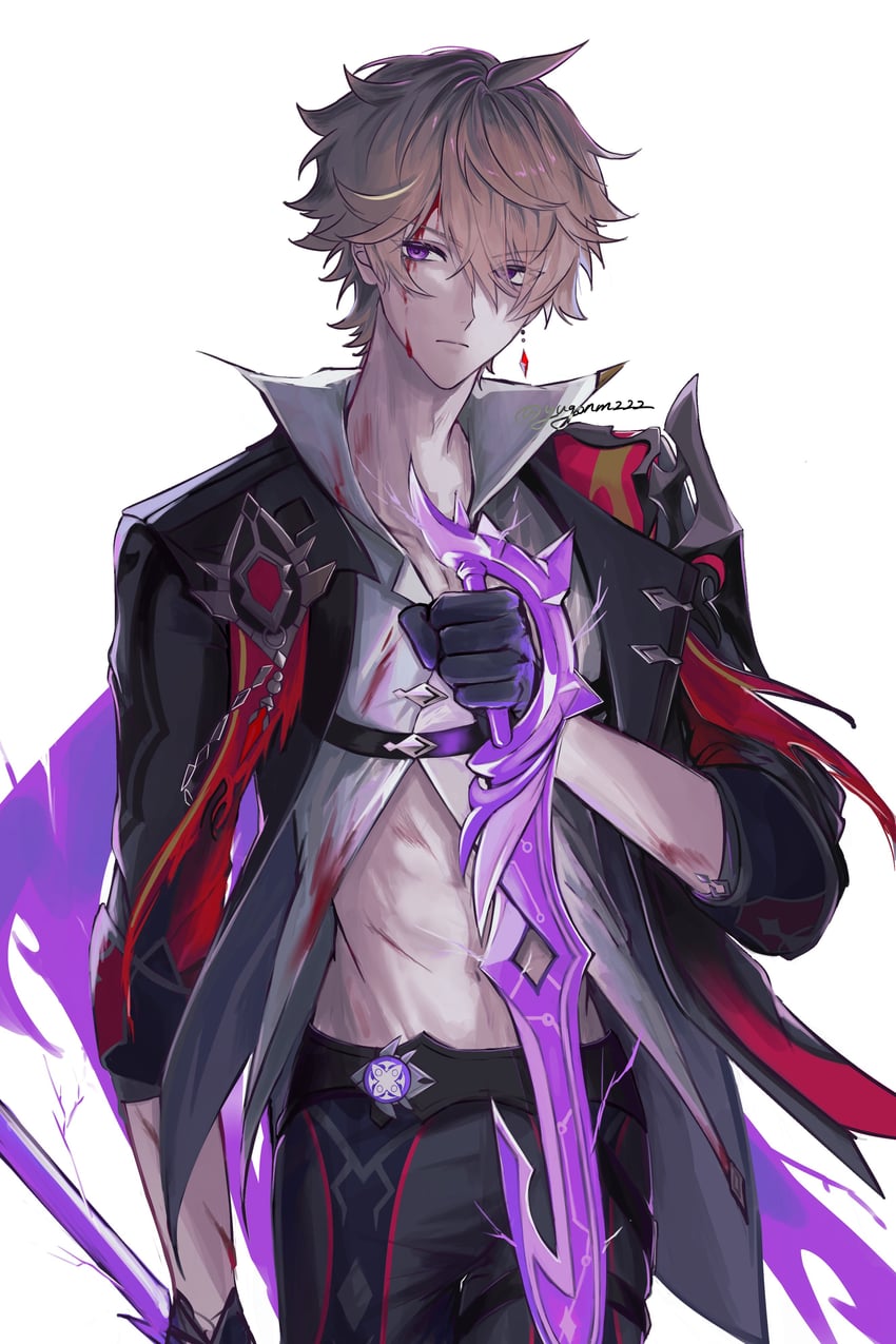 tartaglia (genshin impact) drawn by yugonm222