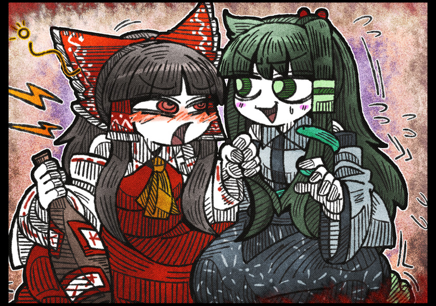 hakurei reimu and kochiya sanae (touhou) drawn by suenari_(peace)
