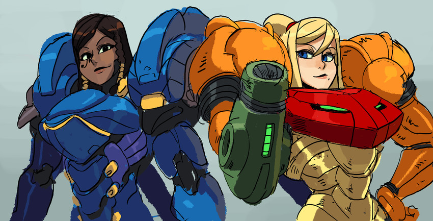 samus aran and pharah (overwatch and 2 more) drawn by alex_ahad