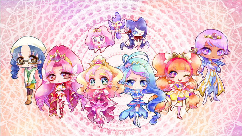 amanogawa kirara, haruno haruka, kaidou minami, cure twinkle, akagi towa, and 8 more (precure and 1 more) drawn by tochiringo