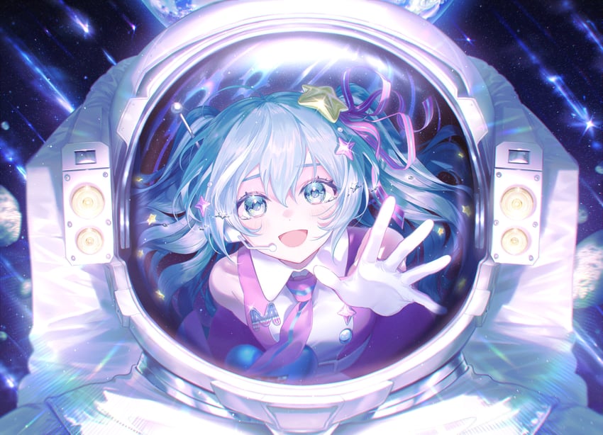 hatsune miku and magical mirai miku (vocaloid and 2 more) drawn by hamuna_(hamuna_86)