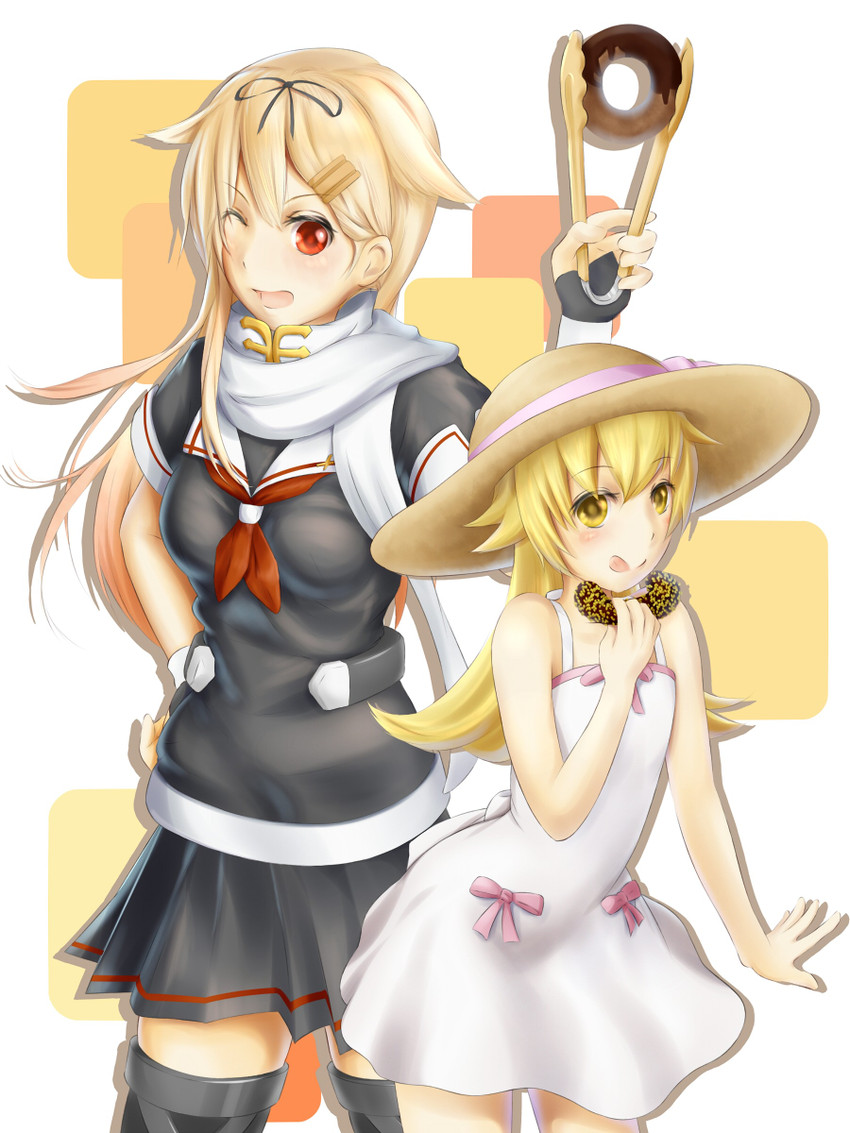 yuudachi, yuudachi kai ni, and oshino shinobu (kantai collection and 1 more) drawn by lingerie_(aki3240)
