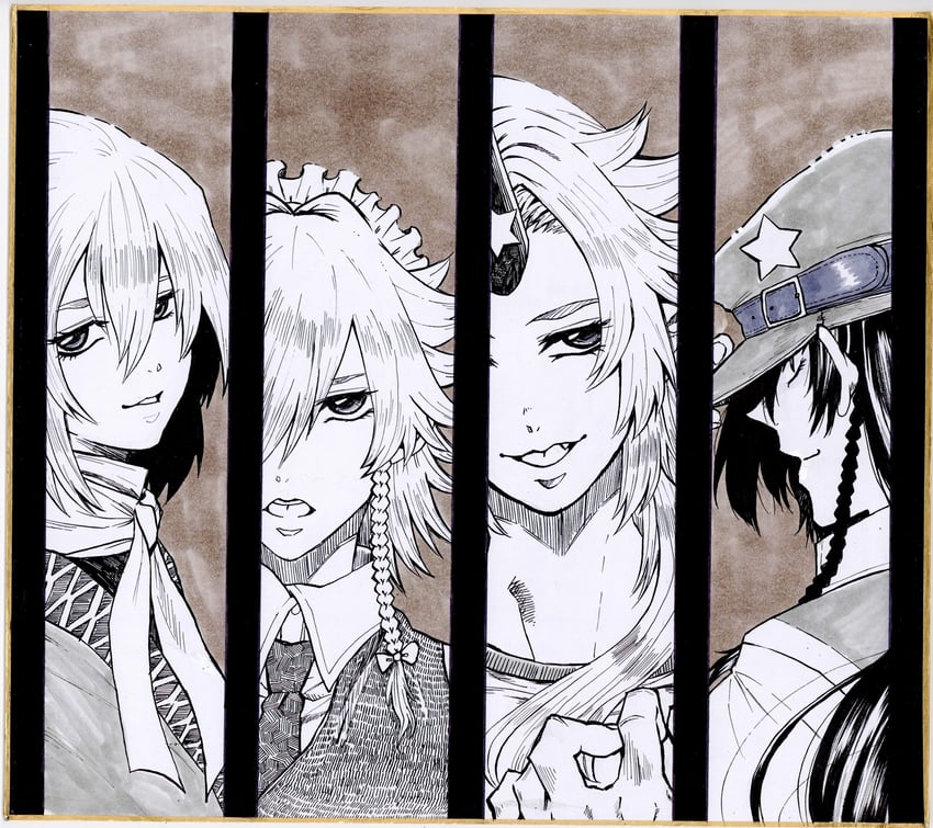 izayoi sakuya, hong meiling, mizuhashi parsee, and hoshiguma yuugi (touhou) drawn by matsuri_kyuuta