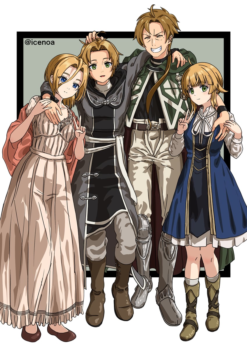rudeus greyrat, norn greyrat, zenith greyrat, and paul greyrat (mushoku tensei) drawn by icenoa1011