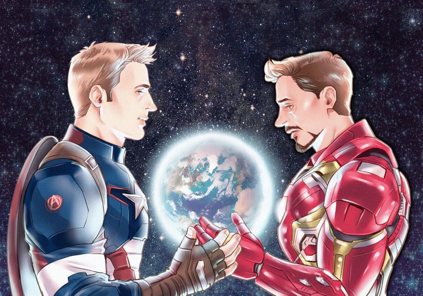 steve rogers, tony stark, captain america, and iron man (marvel and 2 more) drawn by c527m